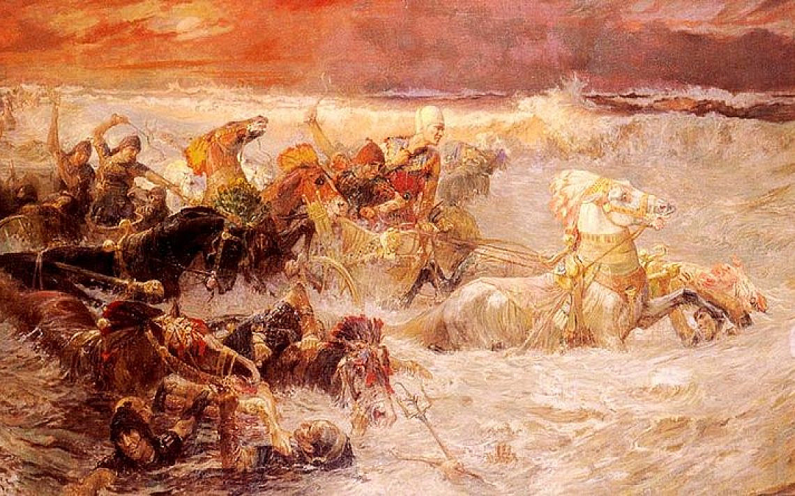 צבא פרעה נבלע בלב ים, ציור: ארתור בריג'דמן, ויקיפדיה