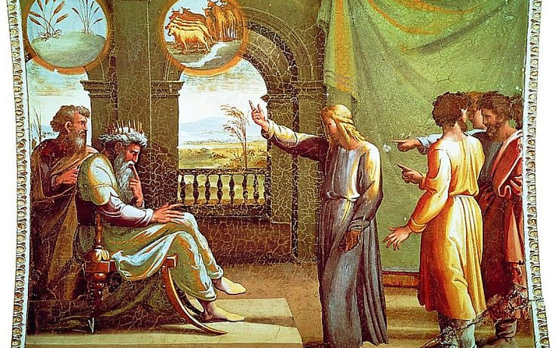 וסף מפרש את חלומותיו של פרעה ומתריע מפני שבע שנים שמנות ושבע שנים רזות (רפאל, ראשית המאה ה-16), ויקיפדיה