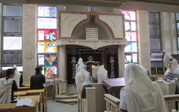 תפילה במניין בבית הכנסת איצקוביץ' בבני ברק. צילום: ד