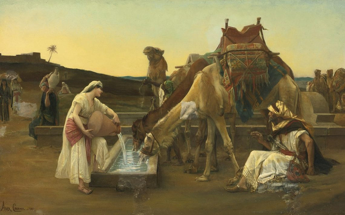 רבקה משקה את עבד אברהם ואת גמליו / אלכסנדר קבנל, 1883