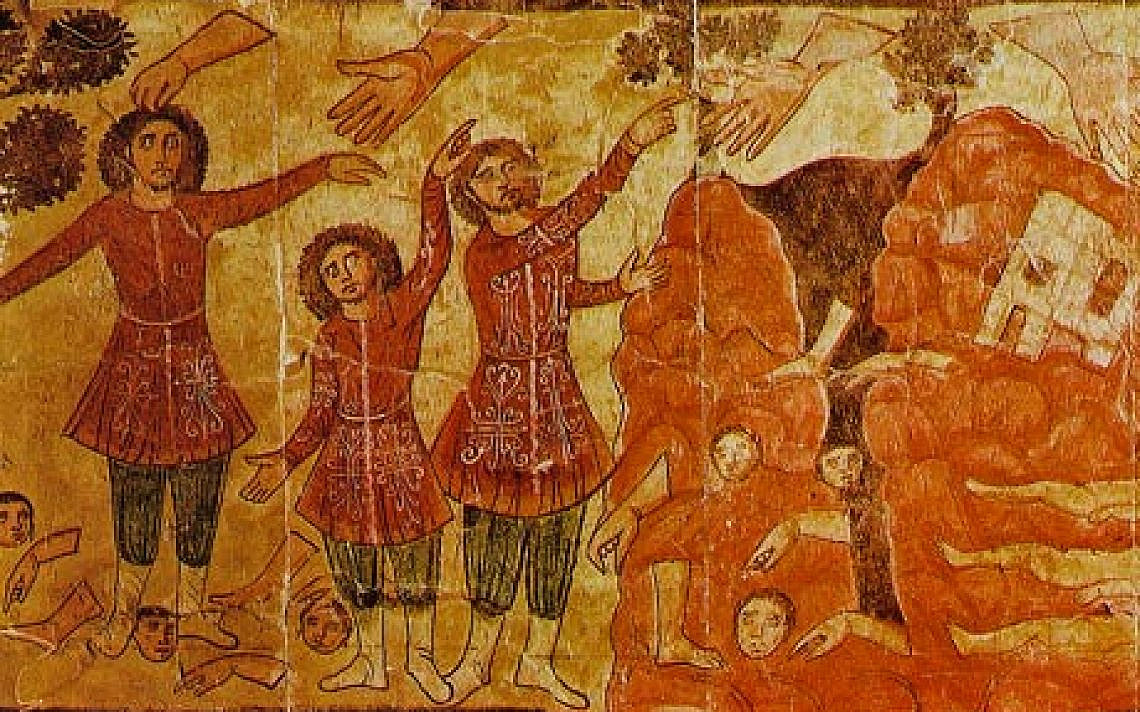 חזון העצמות היבשות בציור קיר מבית הכנסת בדורה אירופוס, המאה ה-3 לספירה