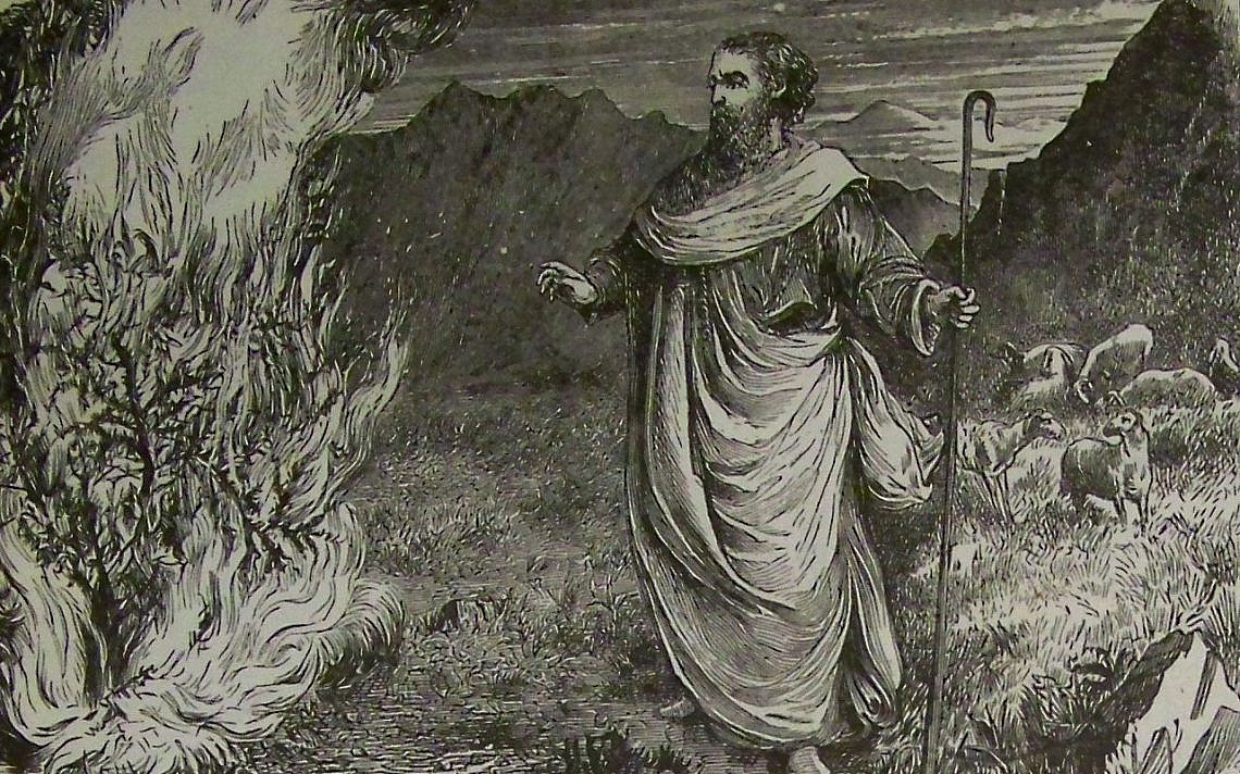 משה מביט בסנה הבוער, תנ"ך הולמן, 1890