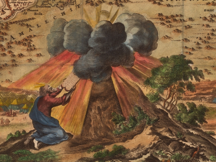 משה על הר סיני ממפה הולנדית מן המאה ה-17. מתוך אוסף אמיר כהנוביץ, הספרייה הלאומית