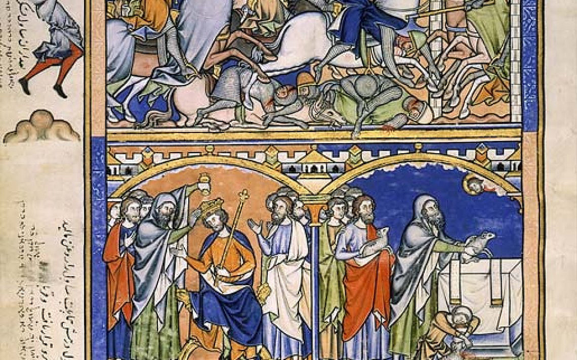 שאול מציל את אנשי יבש גלעד מיד נחש העמוני, איור מתוך תנ"ך מורגן, 1240