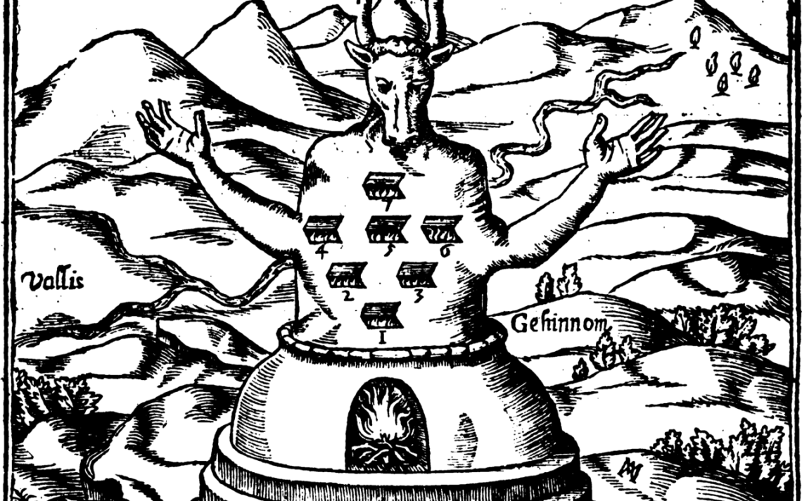 איור דמיוני המתאר את עבודת המולך בגיא בן הינום; איור מעשה ידי אתנסיוס קירכר משנת 1652