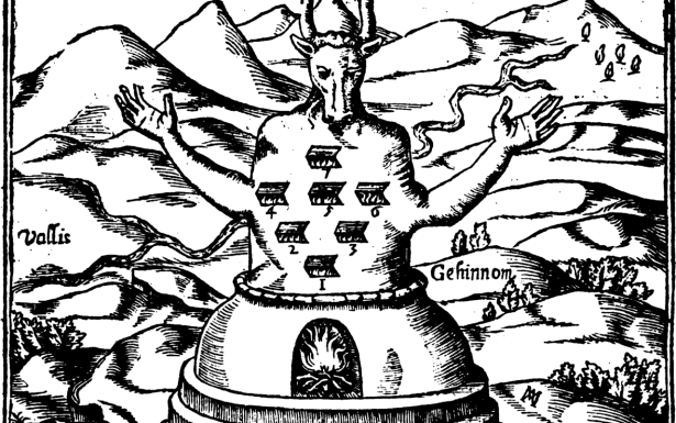 איור דמיוני המתאר את עבודת המולך בגיא בן הינום; איור מעשה ידי אתנסיוס קירכר משנת 1652