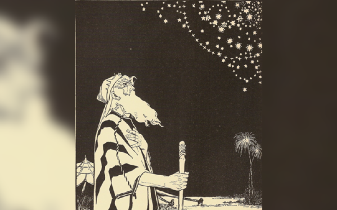 אפרים משה ליליין, אברהם מביט בכוכבים, 1908. איור לתנ"ך בגרמנית