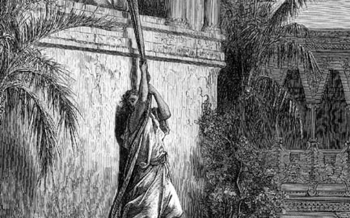 מיכל מורידה את דוד מהחלון,  גוסטב דורה, 1865